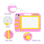 Brightly colored Aditi Magnetic Drawing Board with an easy-erase slider and stamps.