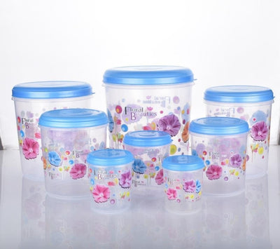 Air Tight Plastic Transparent Container Set (10000ml, 7000ml, 5000ml, 3000ml, 2000ml, 1000ml, 750ml, 500ml)