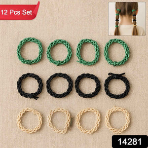 Braided Elastic Hair Bands Set (12 Pc)