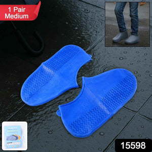 Blue Non-Slip Silicone Rain Reusable Anti skid Waterproof Fordable Boot Shoe Cover (1 Pair)