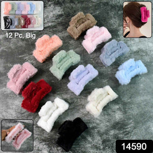 Big-Size Soft Faux Fur Hair Claw Clips (12 Pc)