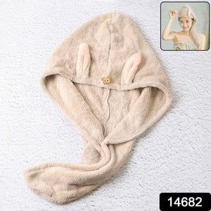 Cute Animal Ear Hooded Hair Drying Towel Wrap (1 Pc)