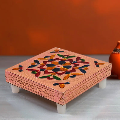 PremiumAV 1 Pc Meenakari Wooden Chowki & Bajot Set: For Home & Office Puja (Multicolor)