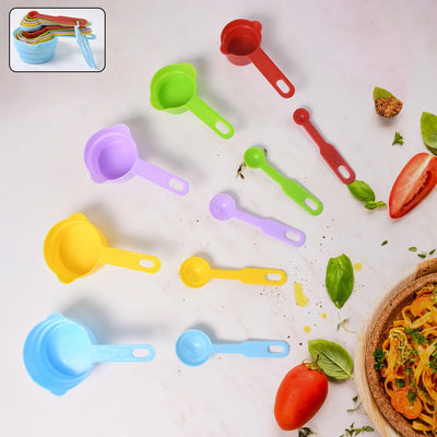 PremiumAV 10Pcs Plastic Measuring Spoons and Cups Set for Home Kitchen Cooking.