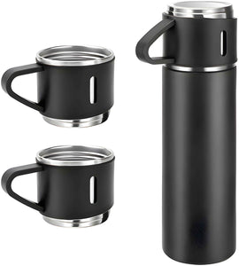 Customized Stainless Steel Vacuum Flask Set with 3 Cups – 500ML | Personalized Name Bottle Gift Combo for Boyfriend, Girlfriend, Employee