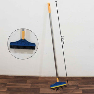 2 in 1 Cleaning Brush & Wiper , Long Handle Floor Brush, Rotatable Cleaning Brush for Bathroom, Kitchen, 120 Degree Triangular Rotating Brush Head with Wiper