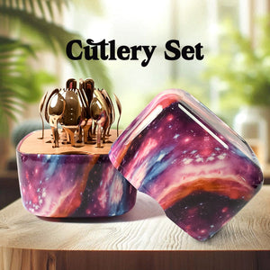 PremiumAV PremiumAV Unique Golden Egg Storage Modern Tableware Steak Knives Fork Flatware Set Royal Spoon Set Tableware Gold Cutlery Set Dishwasher Safe Mirror  