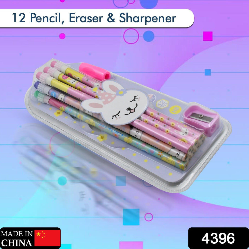 Cute rabbit and bear pencil set with sharpener and eraser