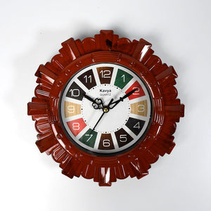 Wooden Look Round Wall Clock - Battery Operated, Easy-to-Read, Plastic Design for Home/Office  - PremiumAV