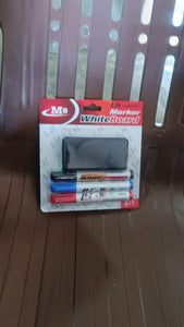 PremiumAV Whiteboard Marker Set (Blue, Black, Red) with Board Duster - Pack of 4 - PremiumAV