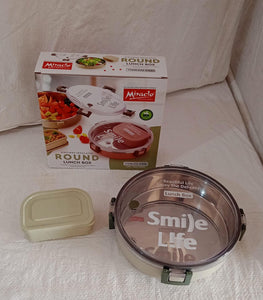 PremiumAV Miracle Stainless Steel Round Lunch Box, with Small Plastic Box Insert Leak Proof Lunch Box with Transparent lid, Lunch Box for Kids & Adult  - PremiumAV