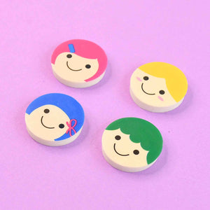 Cute Cartoon Face Erasers for School & Stationery Use (4 Pc)