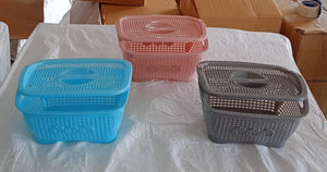 PremiumAV Multipurposes Plastic Basket, Organizer for Kitchen, Countertop, Cabinet, Bathroom with Lid, Plastic Storage Basket For Store Fruits, Vegeta  - PremiumAV