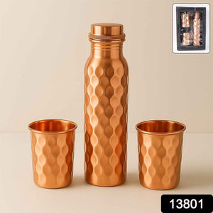 Copper Water Bottle 2 Glasses with Gift Box (3 Pcs Set)