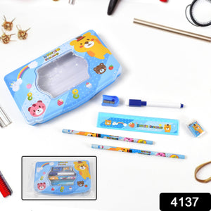 Cartoon Metal Compass Box for Kids with Stationery (6 Pc Set)  - PremiumAV