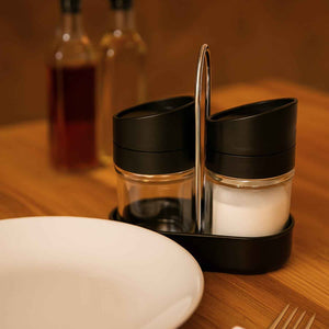 Apex Helix Salt N' Pepper 2-Piece Plastic Jar Set with Stand