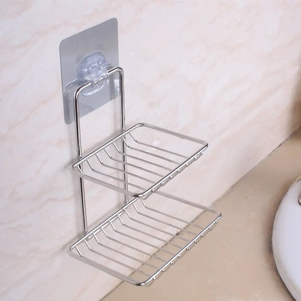 1763B  Kitchen, Bathroom Stainless Steel Wall Mounted Double Layer Self Adhesive Magic Sticker Soap Dish Holder Wall Hanging Soap Storage Rack  used in all kinds of places household and bathroom purposes for holding soaps.